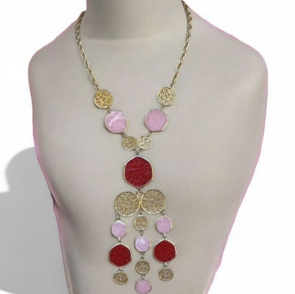 Vintage Pink And Red Molded Plastic Necklace